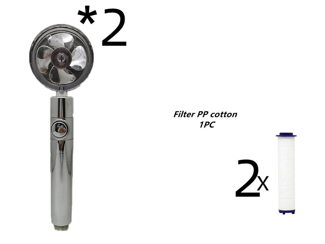 Propeller Driven Shower Head with Stop Button and Cotton Filter Turbocharged High Pressure Handheld Shower Nozzle