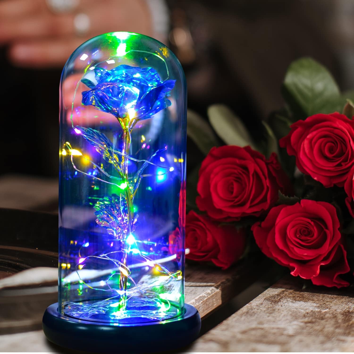 Beauty and Beast Rose，Galaxy Flower Rose Gift for Girlfriend，Glass Flower Roses，Unique Gifts for Women, Christmas, Birthday，Thanksgiving,Anniversary (Blue)