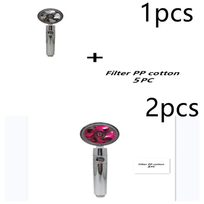 Propeller Driven Shower Head with Stop Button and Cotton Filter Turbocharged High Pressure Handheld Shower Nozzle