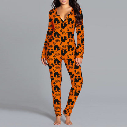 Spooky Chic Halloween Long Sleeve Jumpsuit & Pajama Set