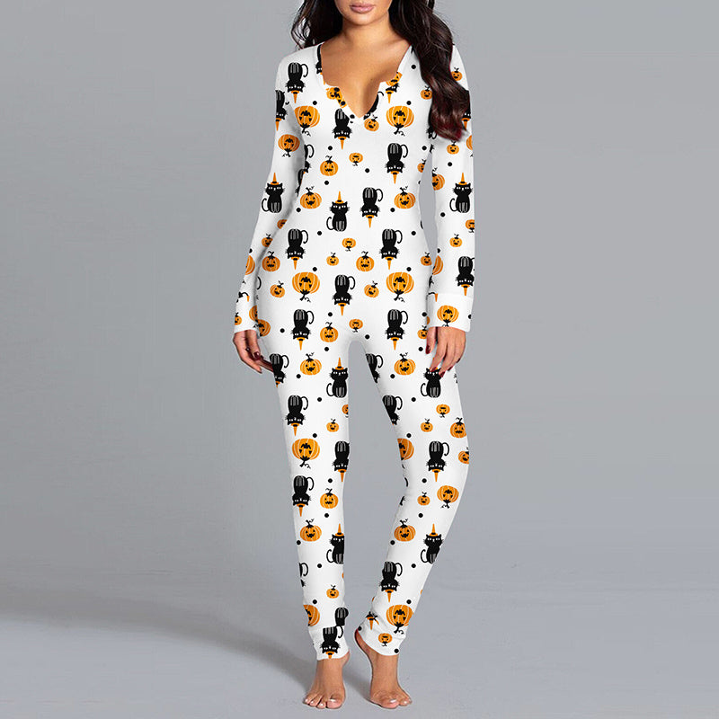 Spooky Chic Halloween Long Sleeve Jumpsuit & Pajama Set