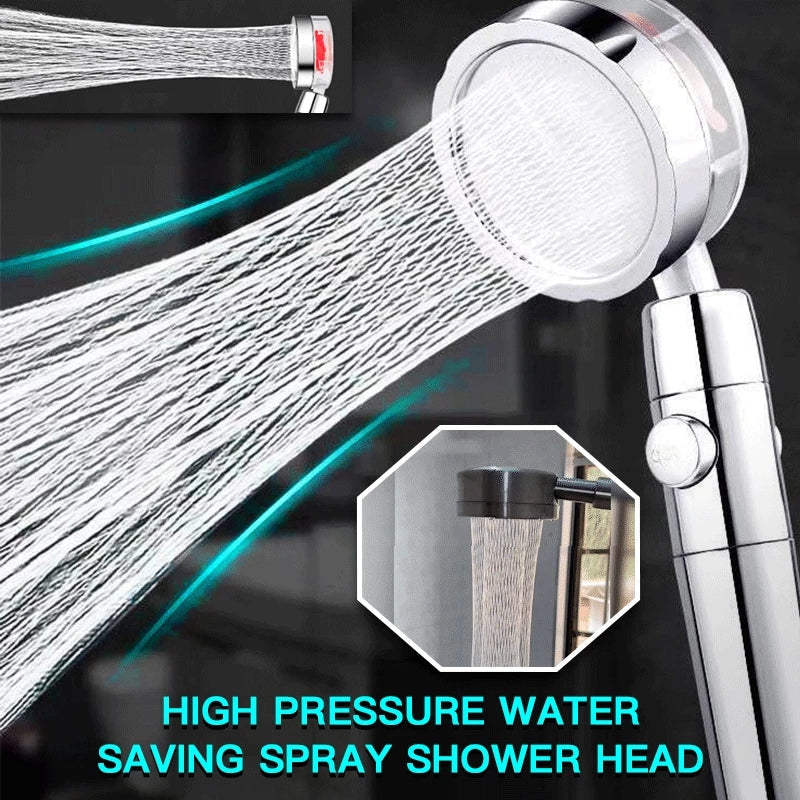 Propeller Driven Shower Head with Stop Button and Cotton Filter Turbocharged High Pressure Handheld Shower Nozzle