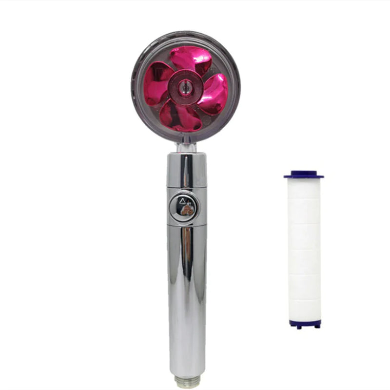 Propeller Driven Shower Head with Stop Button and Cotton Filter Turbocharged High Pressure Handheld Shower Nozzle