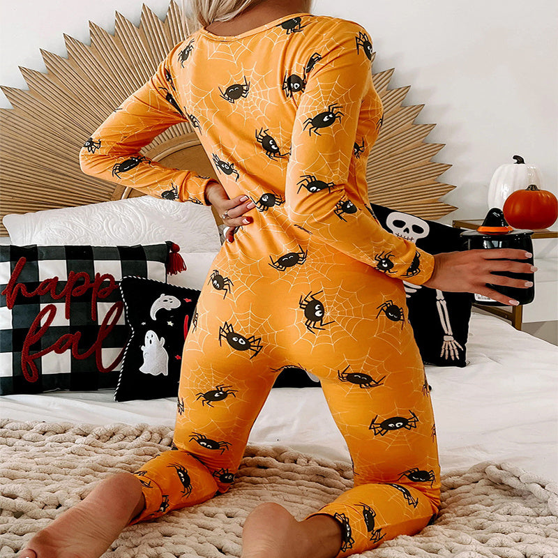 Spooky Chic Halloween Long Sleeve Jumpsuit & Pajama Set