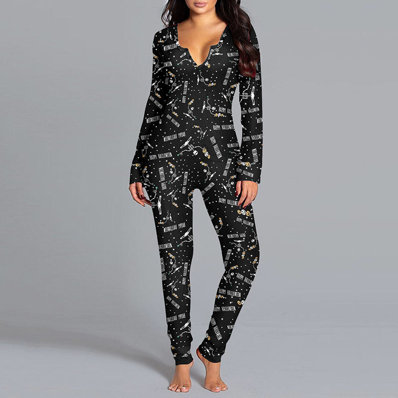 Spooky Chic Halloween Long Sleeve Jumpsuit & Pajama Set