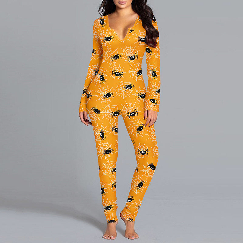 Spooky Chic Halloween Long Sleeve Jumpsuit & Pajama Set