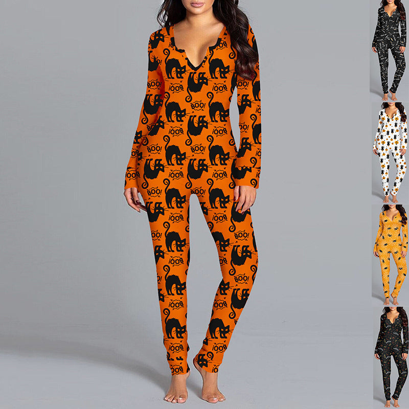 Spooky Chic Halloween Long Sleeve Jumpsuit & Pajama Set