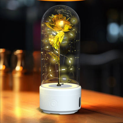 Creative 2 In 1 Rose Flowers LED Light And Bluetooth-compatible Speaker Valentine's Day Gift Rose Luminous Night Light Ornament In Glass Cover